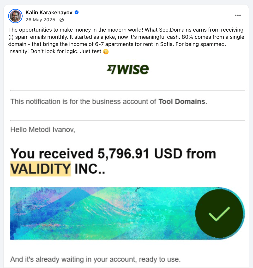 Kalin Karakehayov on Monetization of SPAM emails